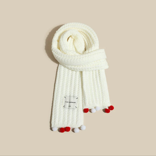 Solid Pompom Knit Scarf