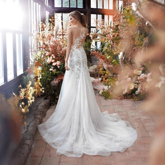 Deep V-Neck Satin Mermaid Wedding Dress