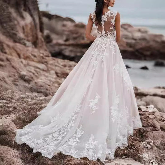 V-Neck Lace A-Line Wedding Dress