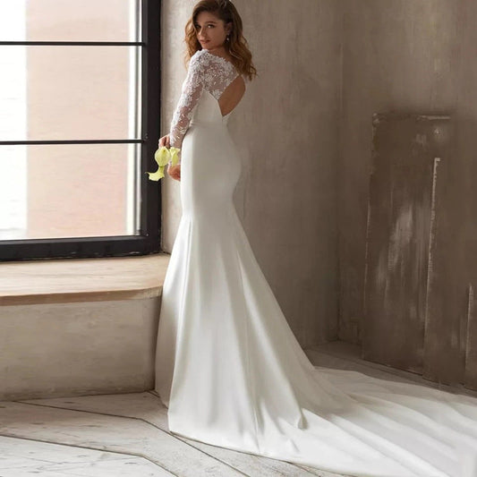 Long Sleeve U-Neck Mermaid Wedding Dress