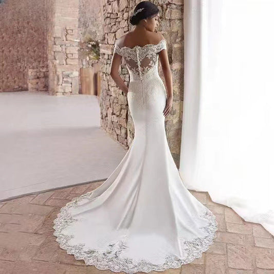 Off-Shoulder Satin Lace Mermaid Wedding Dress