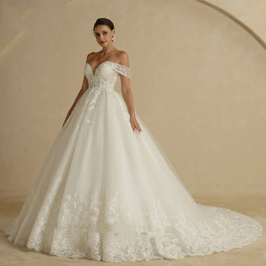 Off-Shoulder Royal Elegance Wedding Dress