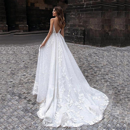 V-Neck Mermaid Sheer Tulle Wedding Dress