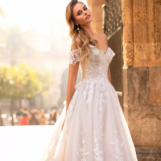 Off-Shoulder Starry Sheer Wedding Dress