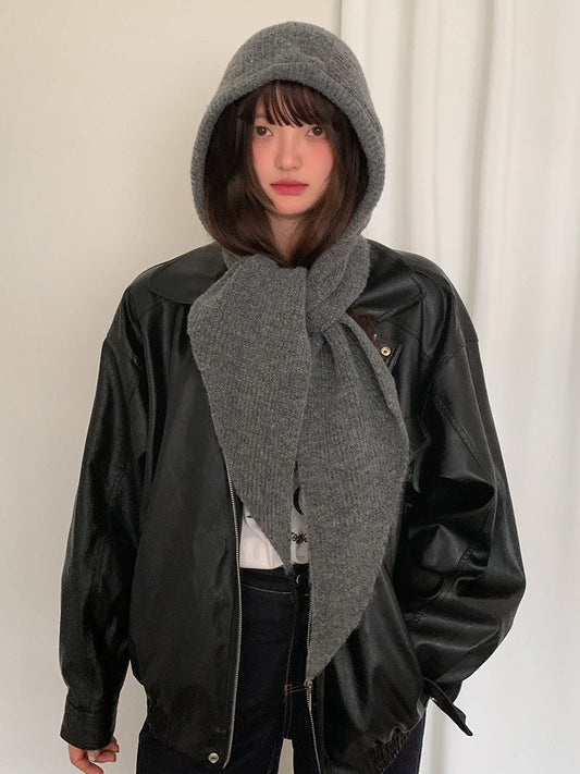 Solid Knitted Hooded Scarf