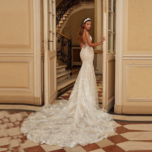 Lace Backless Mermaid Wedding Dress