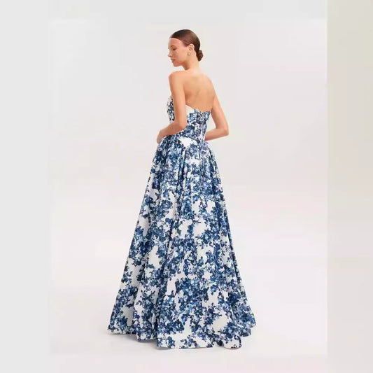 V-Neck Flowing Floral Prom Dress
