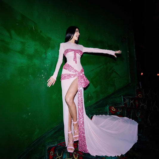 High Slit Sequin Mesh Prom Dress