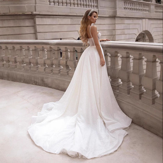 Sheer Tie-Way Sparkle Wedding Dress