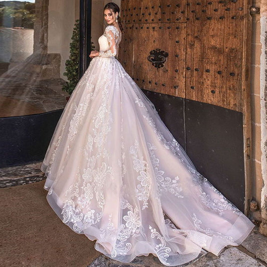 Long Sleeve Lace Ball Gown Wedding Dress