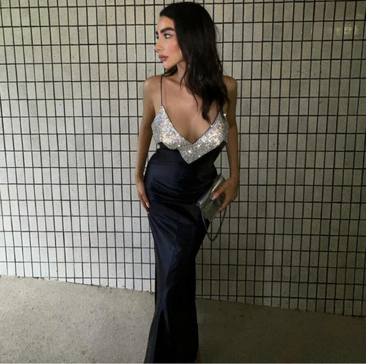 Sexy Deep-V Rhinestone Bandage Dress Prom Dress