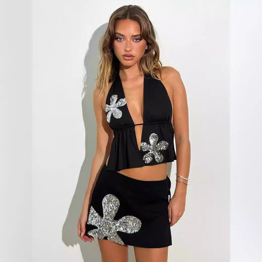 Sequin Flower Set for Beach Resort Prom Dress