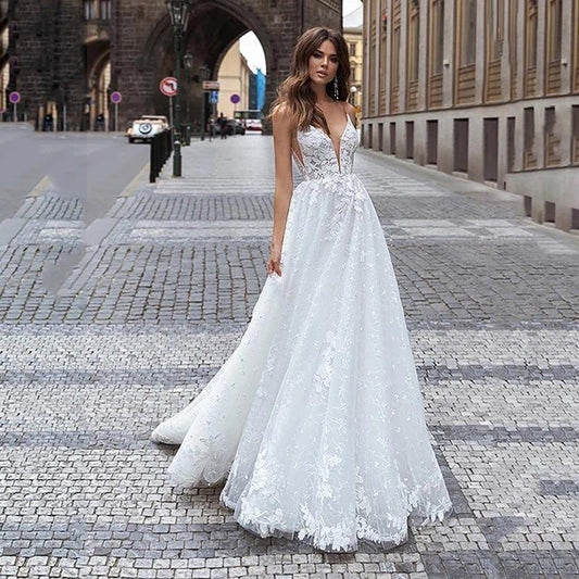 V-Neck Mermaid Sheer Tulle Wedding Dress
