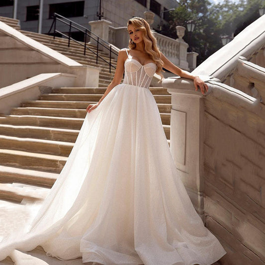 Sheer Tie-Way Sparkle Wedding Dress