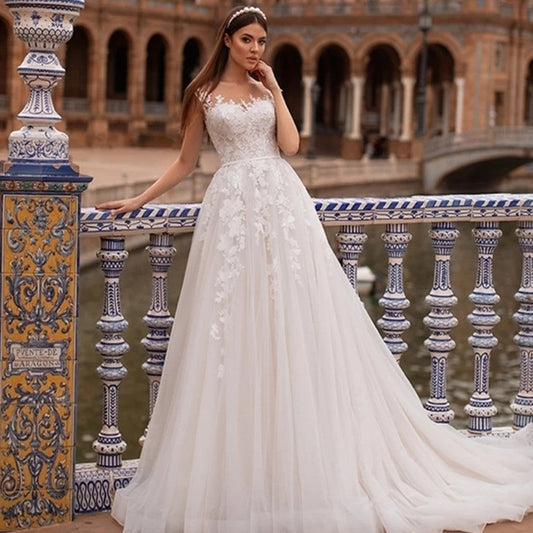 Princess A-Line Sheer Back Wedding Dress