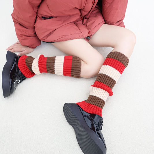 Knit Striped Color Block Slouchy Red Leg Warmers