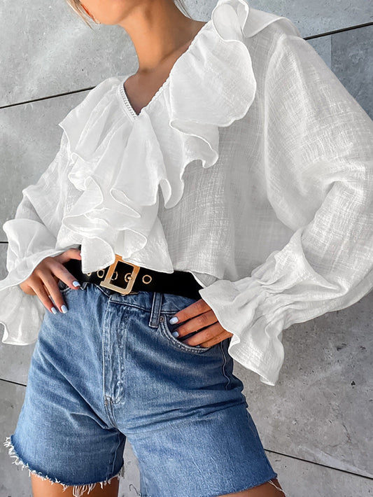 Drop Shoulder Ruffled Cotton Bloshope
