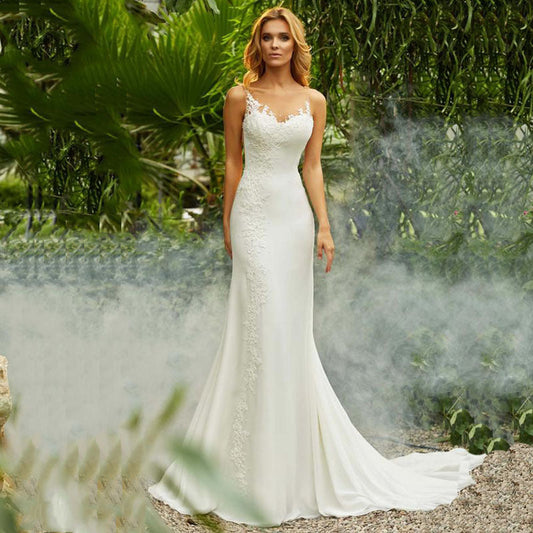 Round Neck Lace Mermaid Bridal Wedding Dress