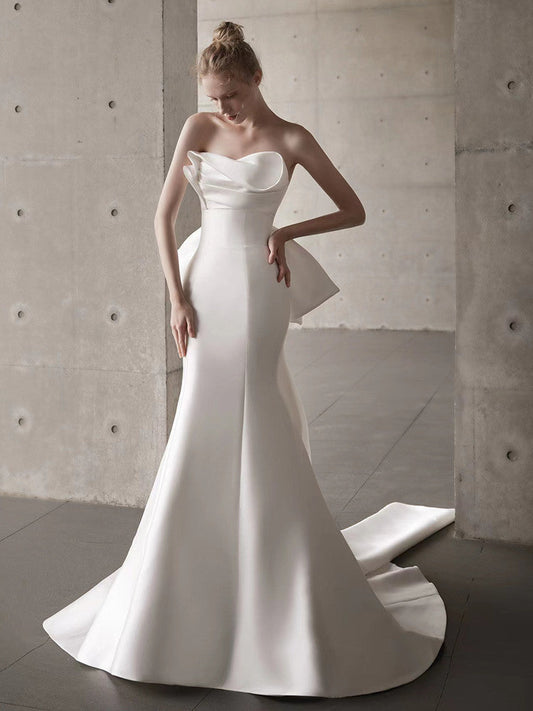 Satin Strapless Bowknot Wedding Dress