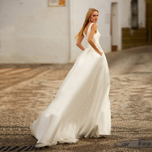 Double Shoulder Backless Tail Wedding Dress