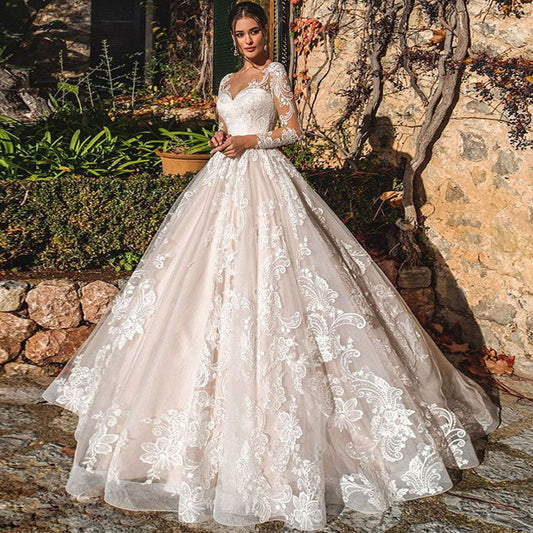 Long Sleeve Lace Ball Gown Wedding Dress