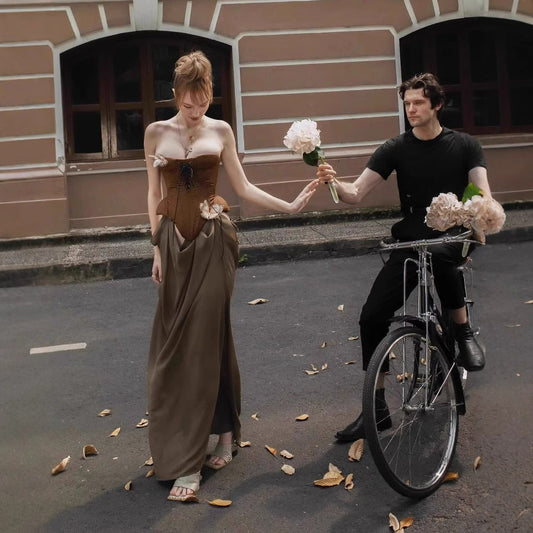 Vintage Sexy Boned Waist Strapless Prom Dress