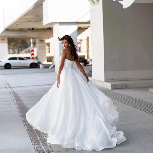 Strapless Sweet Lace Long Train Wedding Dress