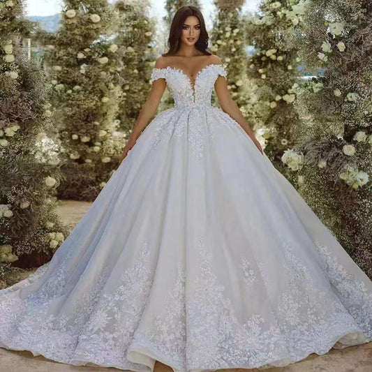 Off-Shoulder Sheer Tulle Bridal Wedding Dress