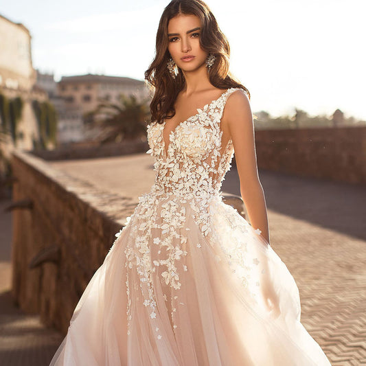 Deep V-Neck Sexy Satin Wedding Dress