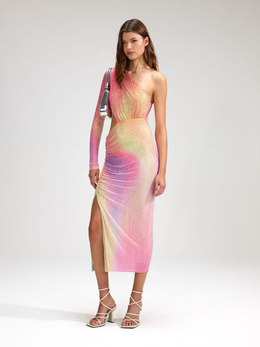 Asymmetrical Off-Shoulder Colorful High-End Prom Dress