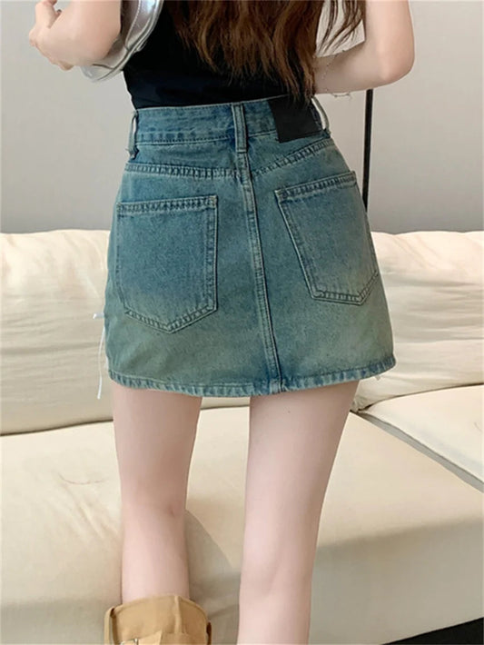Chic Denim Bow Detail Skirt