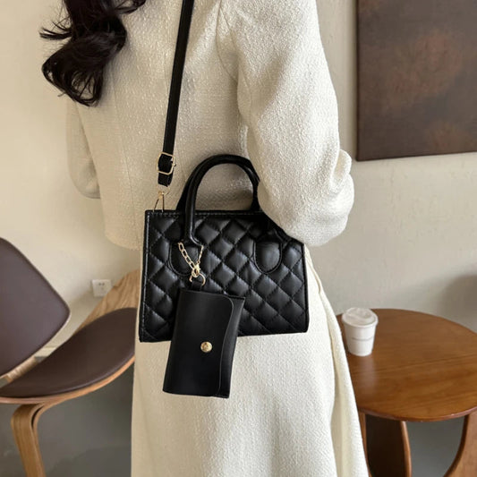 Solid Diamond Grid PU Leather Crossbody