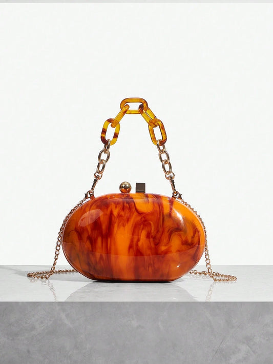 Pearl Brown Orange Acrylic Box Evening Clutch Bag