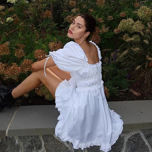 White Puff Sleeve Mini Dress