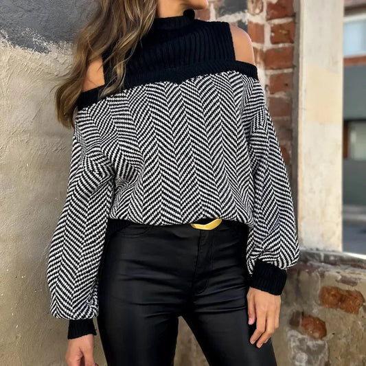 Mock Neck Hollow Out Black Sweater