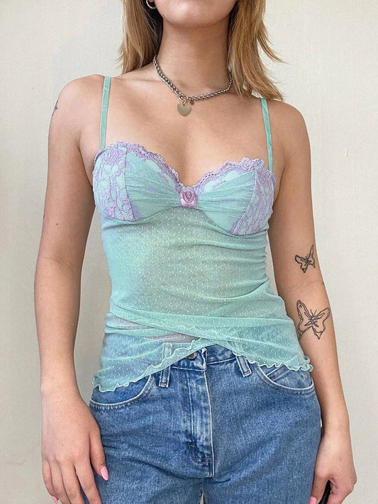 Floral Dot See-Through Crop Top