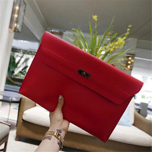 Simple Red PU Leather Envelope Clutch Bag for Women
