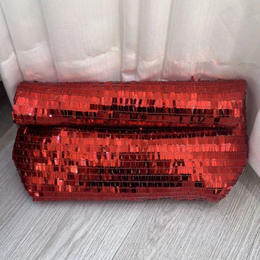 Red Sequin Leather Clutch Bag Wristlet