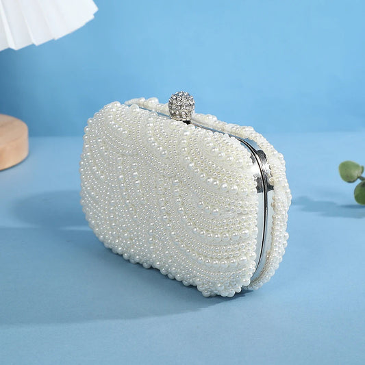 Retro Luxurioshop Pearl Wave Style Evening Clutch Bag