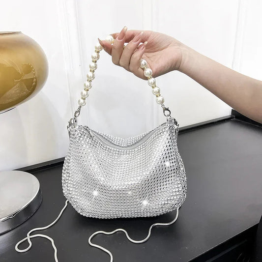 Rhinestone Pearl Evening Tote Bag Shoulder Purse