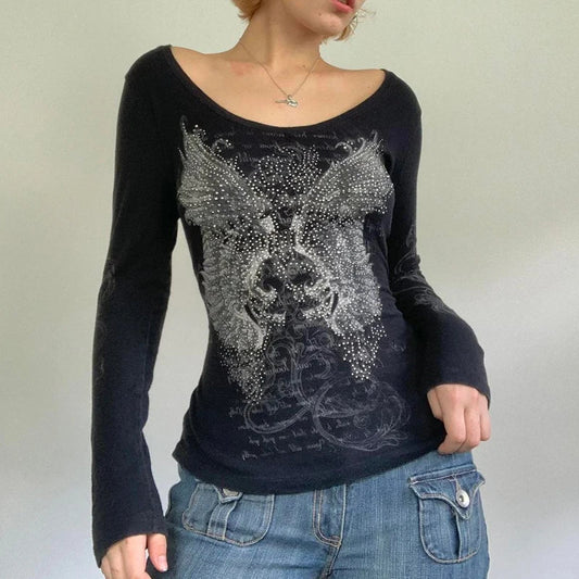 Rhinestone Graphic Knit Top