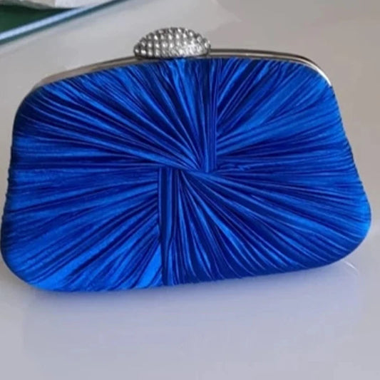 Royal Blue Pleat Pillow Shaped Clutch Bag Wedding Bridal Party Purse