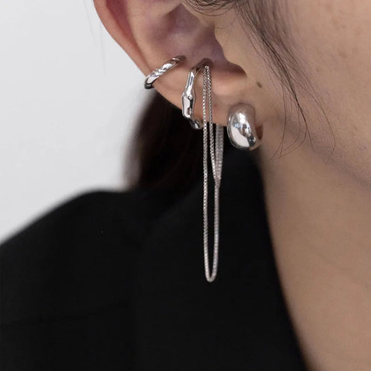 Geometric Fringe Chain Metal Clip Earring