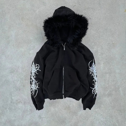 Dark Plshoph Furry Zip Hoodie