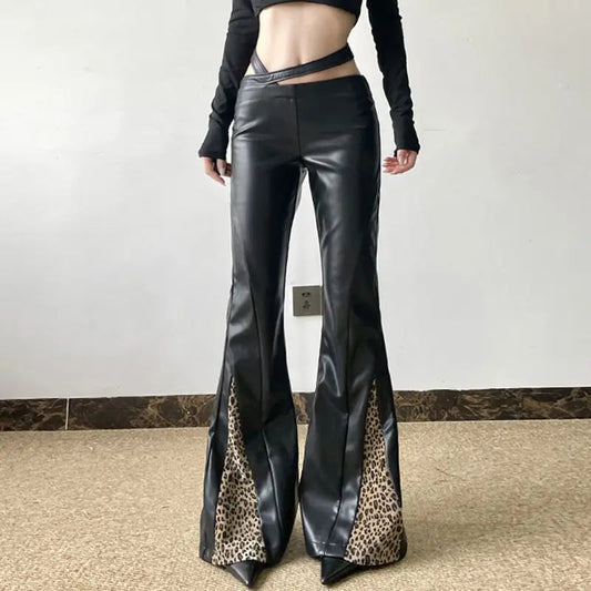 Short-Waisted Gothic Panther Leather Pant
