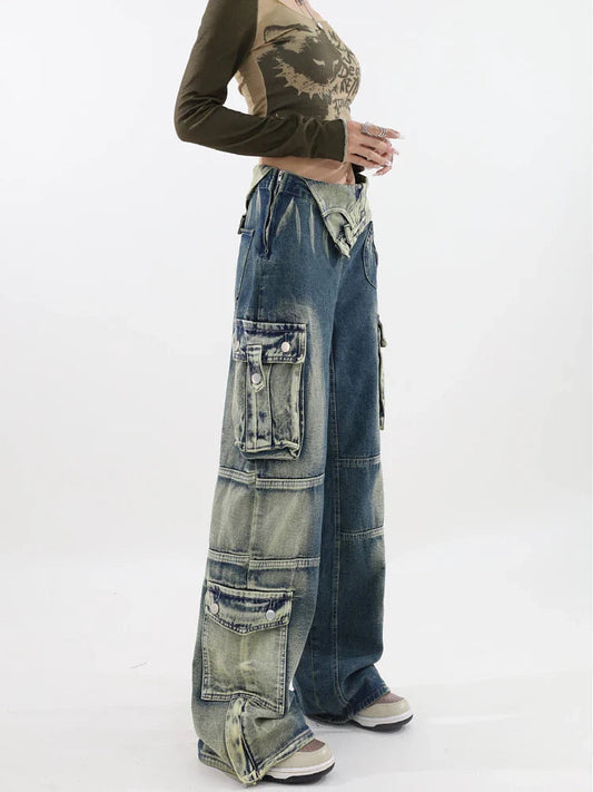 90s Dark Aesthetic Cargo Denim Pant