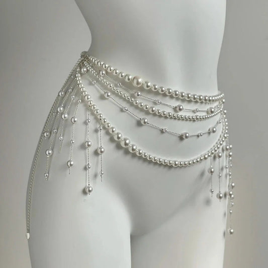 Adornments Dark Multilayer Fringes Bead Waistband