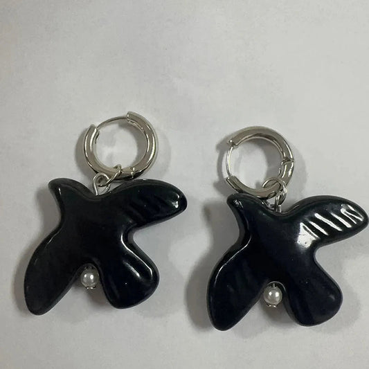 Tranquil Dove Ceramic Metal Circle Hoop Earring