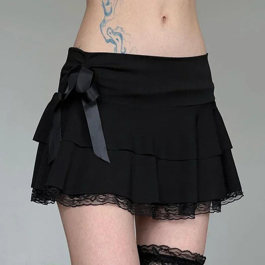 Low Waist Bow Stitching Mini Skirt