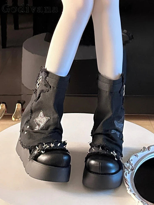 Sweet Lolita Canvas Y2K High-Heeled Gothic Boot
Modified Title: Charming Lolita Fabric 2000s Tall Gothic Boot